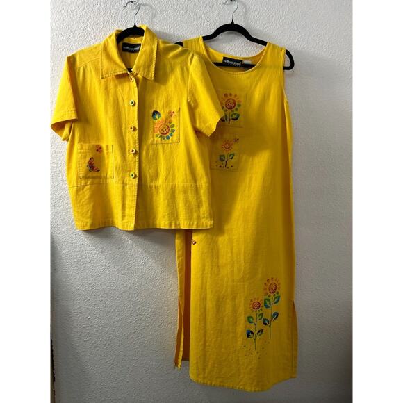 Sag Harbor 2 Piece Outfit Shacket And Tank Dress 10 P Linen Blend Flower Buttons - Picture 2 of 16